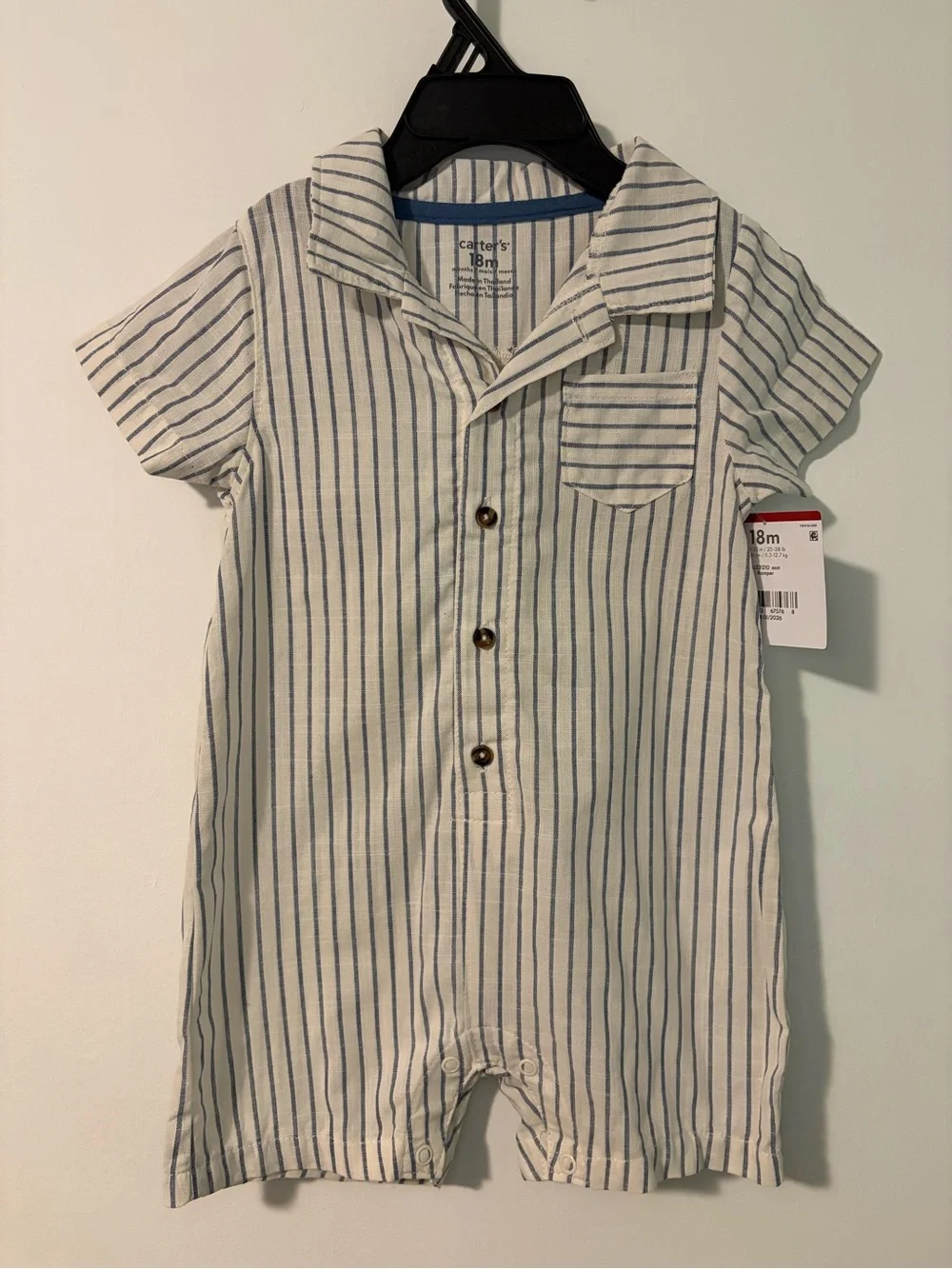 Carter's Cream and Blue Striped Short-Sleeve Romper